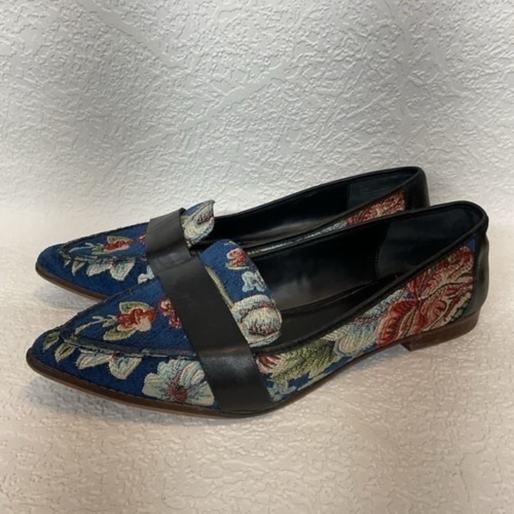 Sole Society Embroidered Edie Rose Blue Bouquet Shoes Flats Loafer Women 11 Chin